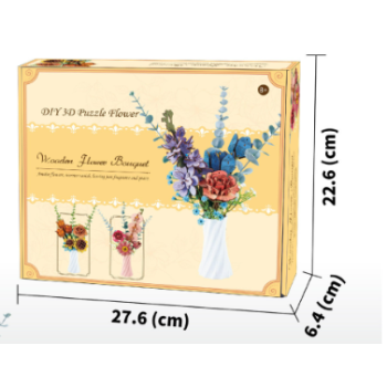 Blue DIY 3D Wooden Flower Bouquet Puzzle Set with Vase - Craft Kit for Kids and Adults
