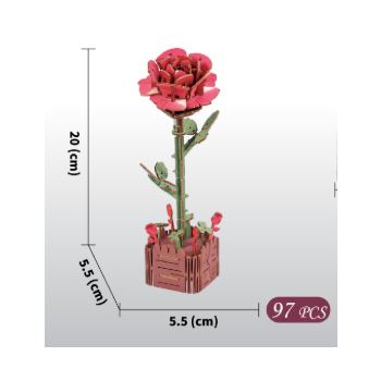 Red Rose DIY 3D Wooden Flower Puzzle Toy - Educational Kids' Assembly Set