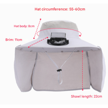 Navy Blue Outdoor Solar Fan Sun Hat - Large Brim Fishing Hiking Hat with Neck Cape