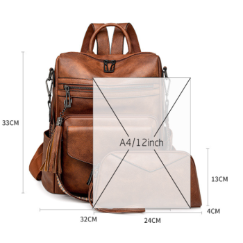 Green Women's Retro PU Leather Backpack - Dual-Color Tassel Design, Winter High-End Style