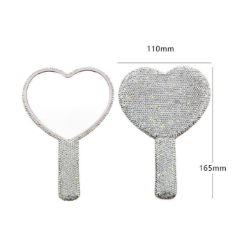 2PCS Pink-white Glamorous Diamond-Encrusted Heart Handheld Mirror - Luxe High-Definition Makeup Essential