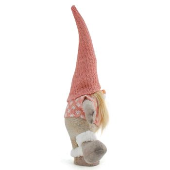Pink Hat One-Legged Standing Christmas Gnome - Santa & Rudolph Plush Faceless Dwarf Figurine