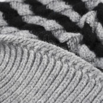 2-PCS Grey Stylish Two-Tone Pom-Pom Ear Warmer Knit Hat - Lined for Women