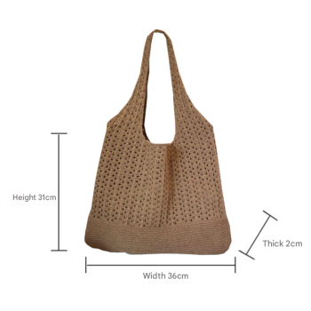 Black Handwoven Knitted Tote Bag - Vintage Style Shoulder Bag