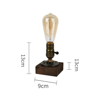 Rustic Industrial Table Lamp Vintage Wooden Base Accent Light