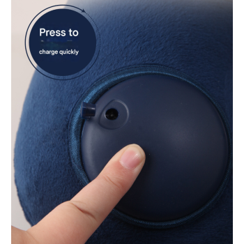 Grey Press-to-Inflate Travel Neck Pillow - Ergonomic U-Shaped Cushion for Airplane and Car