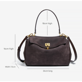 Beige Women's Vintage Suede Satchel Bag - Elegant Top Handle Purse with Gold Lock