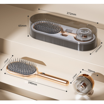 White Premium Self-Cleaning Hair Brush Set with Stand - Anti-Static Detangling & Scalp Massage Paddle Brush