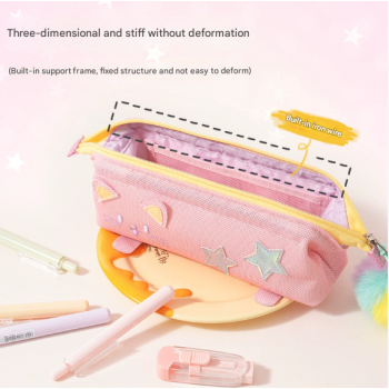 Green Cute Cat Pencil Case for Girls - Large Capacity Sparkly Stationery Pouch with Fluffy Pom Pom