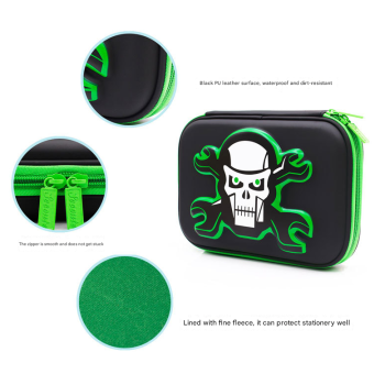 Green 3D Mosaic EVA Hard Shell Pencil Case - Large Capacity Cartoon Stationery Box for Kids