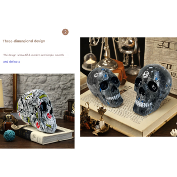 Big Yellow Colorful Floral Skull Statue - Intricate Day of the Dead Style Resin Figurine for Halloween & Home Decor