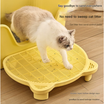 White Elevated Cat Litter Trapping Mat - Dual-Layer Scatter Control Tray with Grate