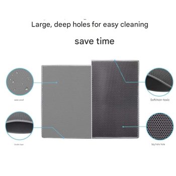 Grey Large Double-Layer Cat Litter Trapping Mat - Waterproof EVA Honeycomb Design for Scatter Control (45cm x 60cm)
