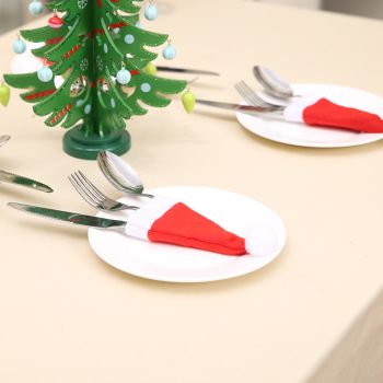 Mini Santa Hat Cutlery Holders (100-Pack) - Festive Christmas Wine Bottle Toppers & Table Decorations