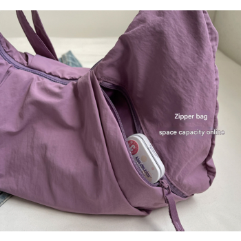 Pink Lightweight Crescent Crossbody Bag - Slouchy Nylon Hobo Purse for Casual Everyday Use
