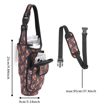 Black-yellow Sunflower White Insulated Tumbler Carrier Pouch with Adjustable Strap & Pocket