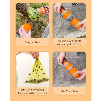 Orange and grey Hygienic Portable Dog Pooper Scooper with Integrated Bag Dispenser - Effortless Pet Waste Cleanup