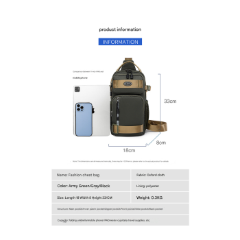 Grey Stylish Multi-Functional Men's Chest Bag - Lightweight Crossbody Sling Pack