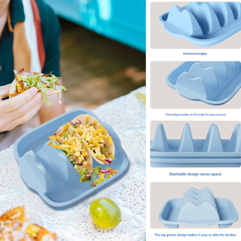 Green Silicone Taco Holder Tray - Creative Non-Slip Corn Taco Serving Rack with 4 Compartments