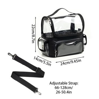 Black Professional Clear Makeup Case - Portable PVC Cosmetic Organizer with Adjustable Dividers & Shoulder Strap