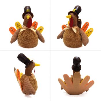 Brown Charming Thanksgiving Turkey Plush - Rustic Autumn Harvest Tabletop Decor Figurine