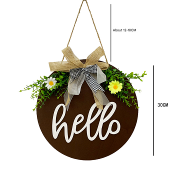 White Rustic 'Hello' Welcome Sign - Farmhouse Round Wooden Wreath for Front Door Decor