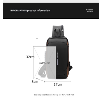 Black Modern Anti-Theft Sling Bag for Men - Crossbody Backpack with USB Port & Combination Lock