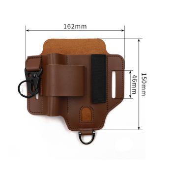 2-piece Brown Outdoor EDC Tactical Tool Waist Bag - Multi-Functional Belt Storage Pouch with Flashlight, Copper Sleeve, and Survival Knife Holder