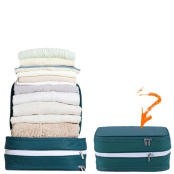 Green Durable Double-Zipper Expandable Water-Resistant Thick and Thin Clothing Storage Bag - Size 40*30*15CM