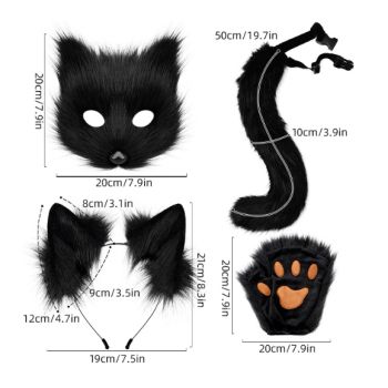 Grass yellow Halloween Furry Fox Costume Set - Plush Mask, Ears Headband, Tail, and Paws for Cosplay