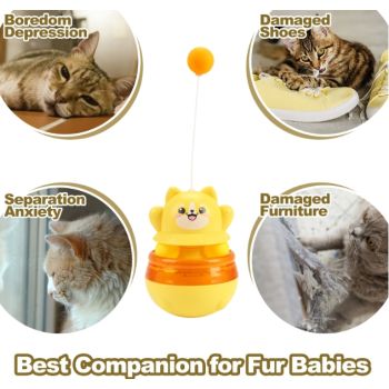 2-Piece Pink Interactive Cat Tumbler Toy - 3-in-1 Treat Dispensing Puzzle Feeder with Ball Track & Teaser Wand