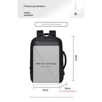 Grey Expandable Business Laptop Backpack with USB Charging Port - Large Capacity Work & Travel Bag for 15.6 Inch Laptops