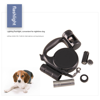 Grey 3-in-1 Retractable Dog Leash with LED Flashlight & Poop Bag Dispenser | Heavy Duty Tangle-Free Leash for Safe Night Walks