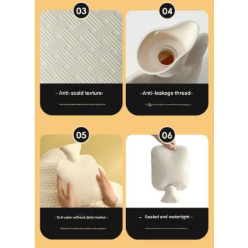 Off White Cozy Capybara Hot Water Bottle with Soft Plush Cover | Leak-Proof PVC Water Bag for Soothing Pain Relief & Winter Comfort