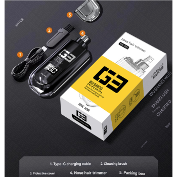 Orange Painless Electric Nose & Ear Hair Trimmer - USB-C Rechargeable Grooming Tool with LED Battery Display for Men and Women