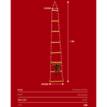 Festive Climbing Santa LED Ladder Light - USB Powered Outdoor Christmas Hanging Decoration with Remote(1.7m)