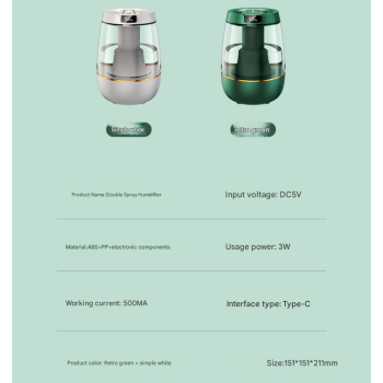 Green 3.5L Smart Cool Mist Humidifier with Dual Nozzle & Digital Display - Ultra-Quiet Air Purifier for Bedroom and Office