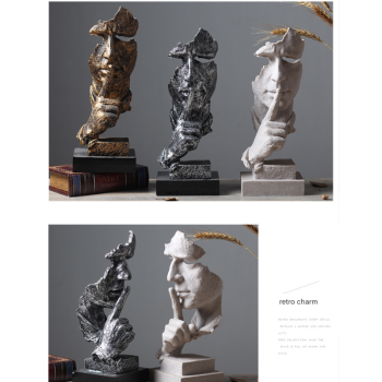 Sandstone color Modern 'Silence is Golden' Abstract Sculpture - Nordic Resin Art Statue for Office & Living Room Decor