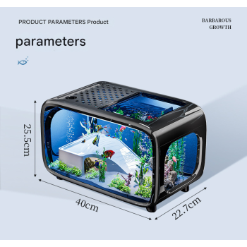 Cream color Modern Desktop Aquarium & Turtle Tank - Panoramic Viewing Fish Tank with Basking Platform & Lid