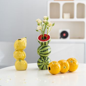 Lemon Whimsical Stacked Fruit Ceramic Vase - Nordic Style Flower Holder for Modern Home Decor