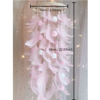 Colorful Boho Pom Pom Feather Dreamcatcher - Whimsical Hanging Mobile for Girls Bedroom & Nursery Decor