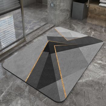 Grey Polarization reversal Modern Absorbent Diatomaceous Earth Bath Mat - Quick Dry, Non-Slip, Soft Bathroom Floor Mat