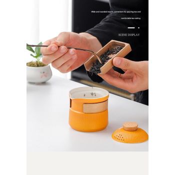 Portable Ceramic Travel Tea Set - One Pot Three Cups with Carrying Case, Elegant Frosted Finish(black)