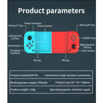 Portable Telescopic Mobile Game Controller - Bluetooth 5.0, iOS/Android/PC Compatible, 400mAh Battery(black)