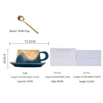 Artistic Ceramic Coffee Cup & Saucer Set with Spoon - Gradient Glaze, 240ml, Gift Boxed(Orange)