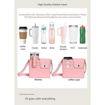 Chic PU Leather Crossbody Bag with Tumbler Holder - Multi-Compartment, Adjustable Strap,Does not include thermos cup(brown)