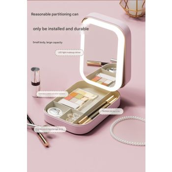 Portable Jewelry & Makeup Organizer Box with LED Touch Mirror - Rechargeable, Adjustable Lighting(green)