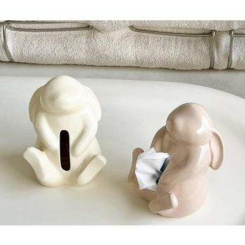 Artisan Ceramic Tissue Box Holder - Medium-High Fired Home Decor Organizer(Milk tea color)