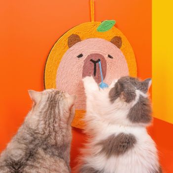 Fruit-Themed Capybara Cat Scratching Pad - Sisal Rope, EVA Non-Slip Backing, Hanging or Floor Use(yellow)