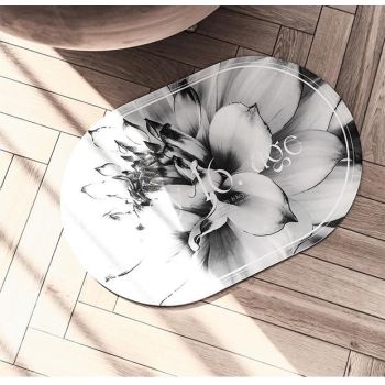 Elegant Floral Print Absorbent Floor Mat - Quick Dry, Non-Slip, Easy Clean Bathroom & Entryway Rug(Water lilies on white background)